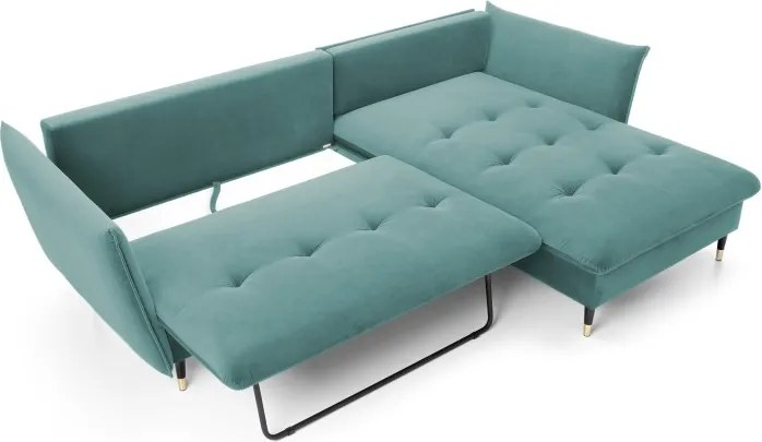 Narożnik GLAM Prawostronny z funkcją spania, zestaw z poduszkami wolnostojący tkanina RIVIERA 76 Miętowy DOMO HOME