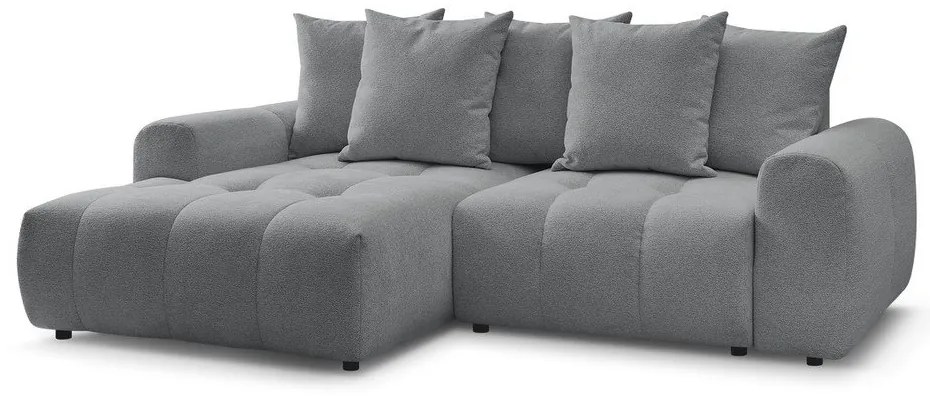 Szary rozkładany narożnik z tkaniny szenilowej ze schowkiem (lewostronny/z szezlongiem) Roxelane – Bobochic Paris