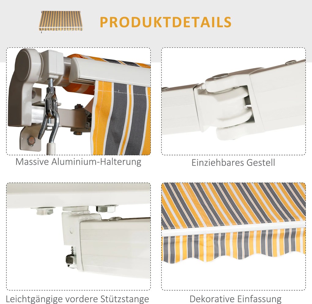 Outsunny markiza, markiza przegubowa, korbka ręczna, balkon, 2,95 x 2,45 m, aluminium, kolor: żółty, szary