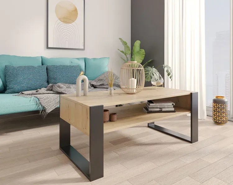 Ława Do Salonu Z Półką Dąb + Czarny P9-F32