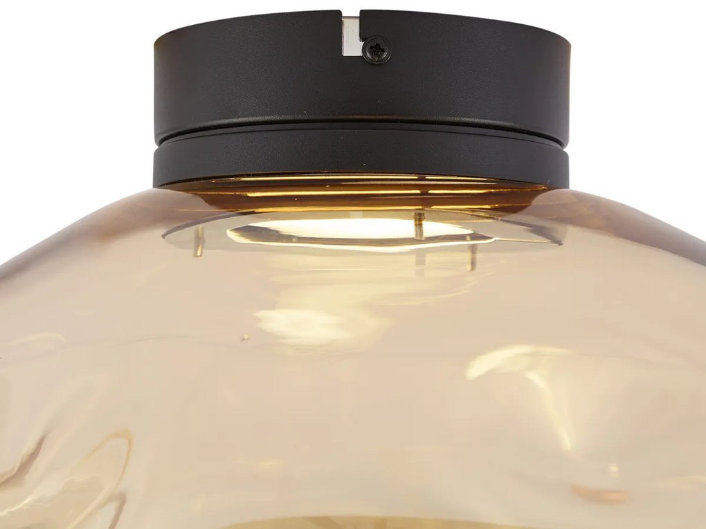 Designerska lampa sufitowa czarna z bursztynowym szkłem - GemmaDesignerski Oswietlenie wewnetrzne