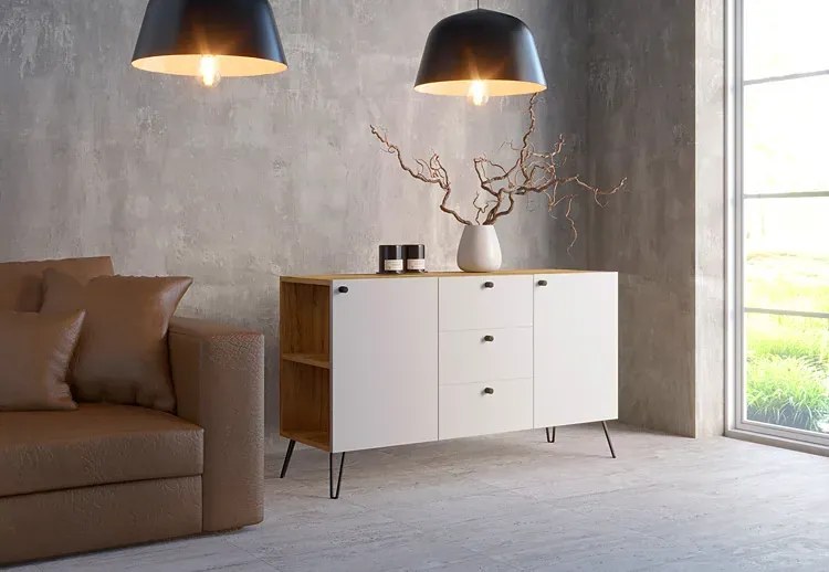 Lewostronna komoda w stylu industrialnym dąb craft + biały - Zorina 6X