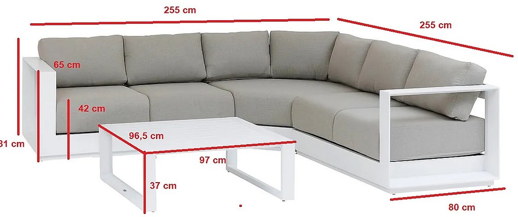 Zestaw narożny aluminiowy dla 5 osób MADRIT (biały)