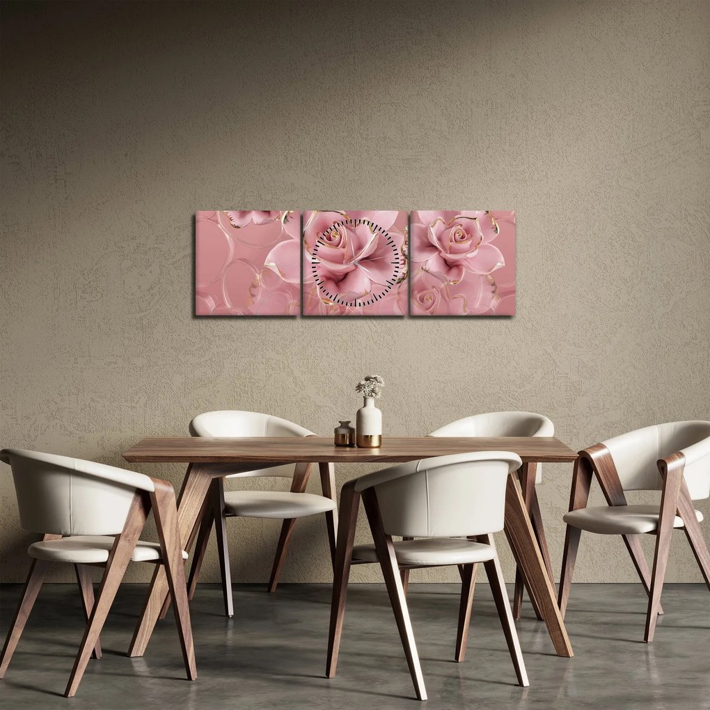 Obraz - Dekoracje kwiatowe (z zegarem) (90x30 cm)