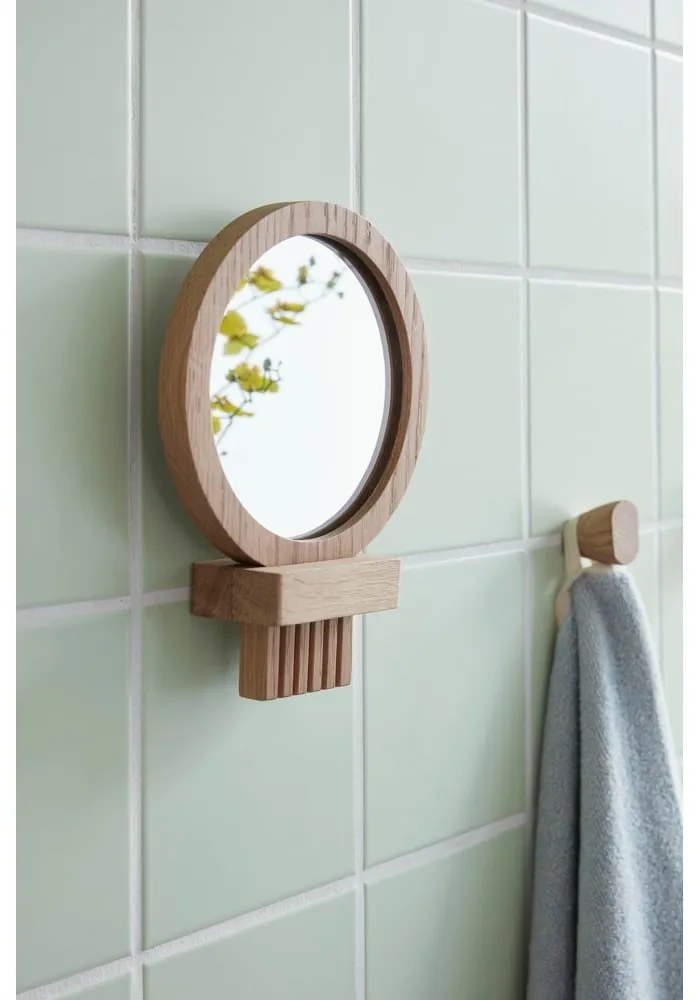 Lustro z drewnianą ramą ścienne/kosmetyczne ø 14 cm – Hübsch