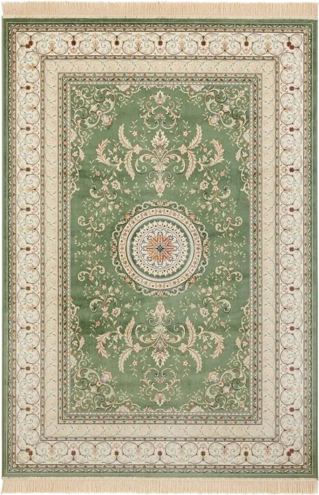 Dywan orientalny Naveh orientalny z frędzlami Rozeta Zielono-Kremowa 160 cm x 230 cm
