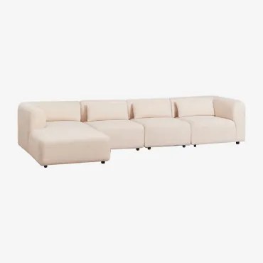 Sofa Modułowa Fogler 4-częściowa, Lewa, Z Leżanką Chenille Kremowy Beż - Sklum