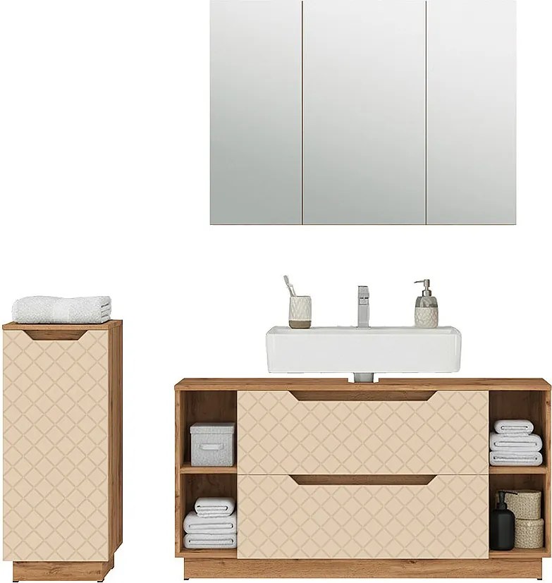 Zestaw mebli łazienkowych dąb/kaszmir ze strukturą płytek 119.2x35x62.5 lotta