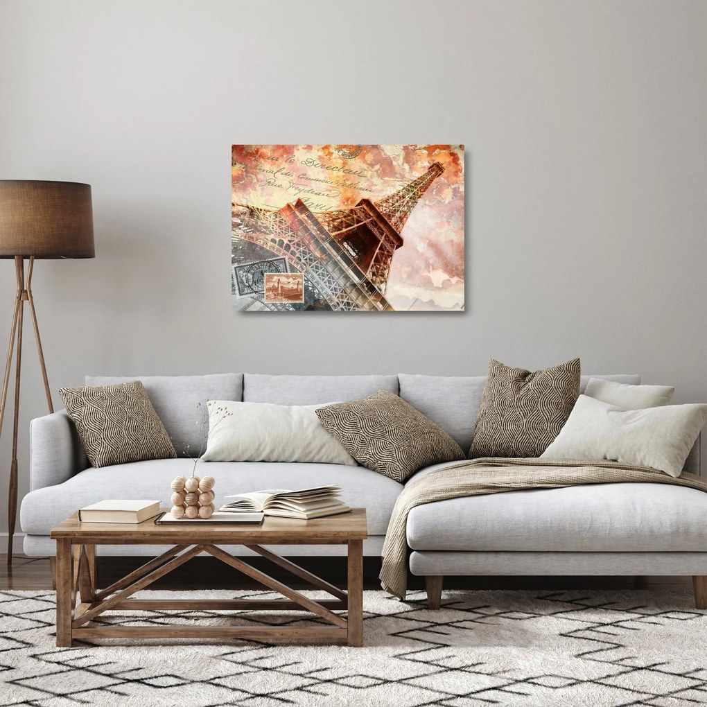 Obraz na szkle - Wieża Eiffla w stylu vintage (70x50 cm)