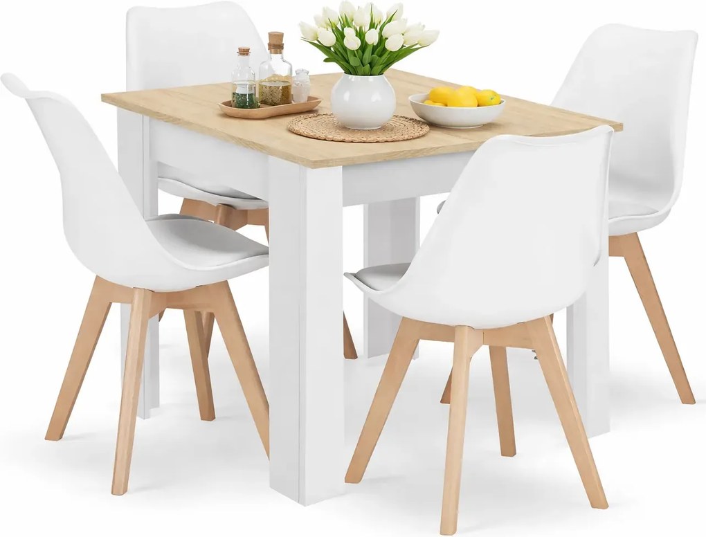 Zestaw stół biały + dąb sonoma z białymi krzesłami 4 szt D8-N19
