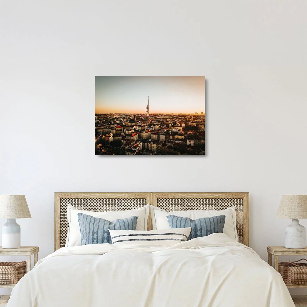 Obraz na szkle zachodu słońca nad Žižkov (70x50 cm)