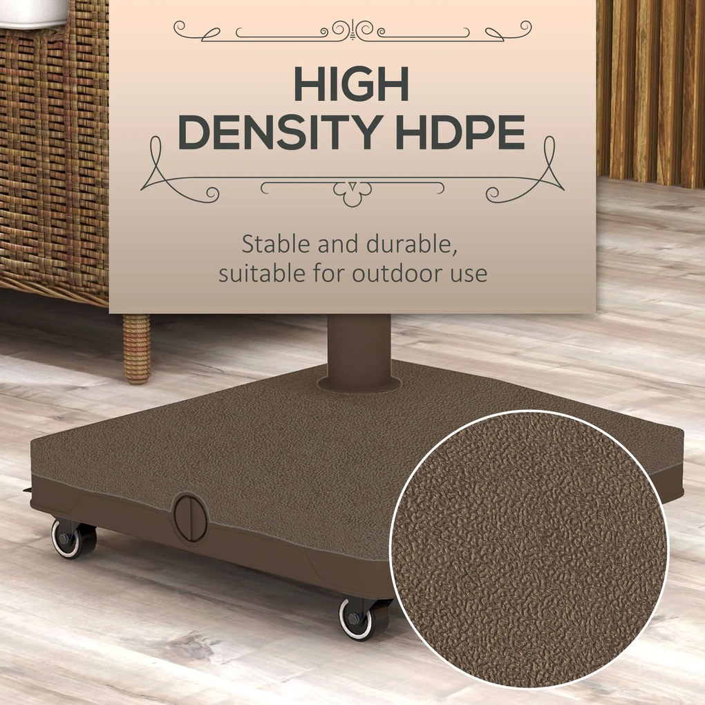 Outsunny Stojak na parasole do 20 kg, wypełniany, kwadratowy stojak z kółkami, dla parasola 22-38 mm, brązowy | Aosom PL