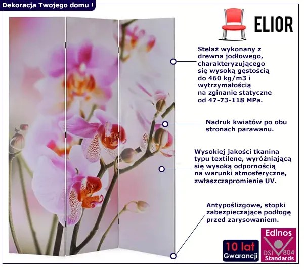 Parawan z motywem kwiatowym - Folken 3X 120 x 170 cm