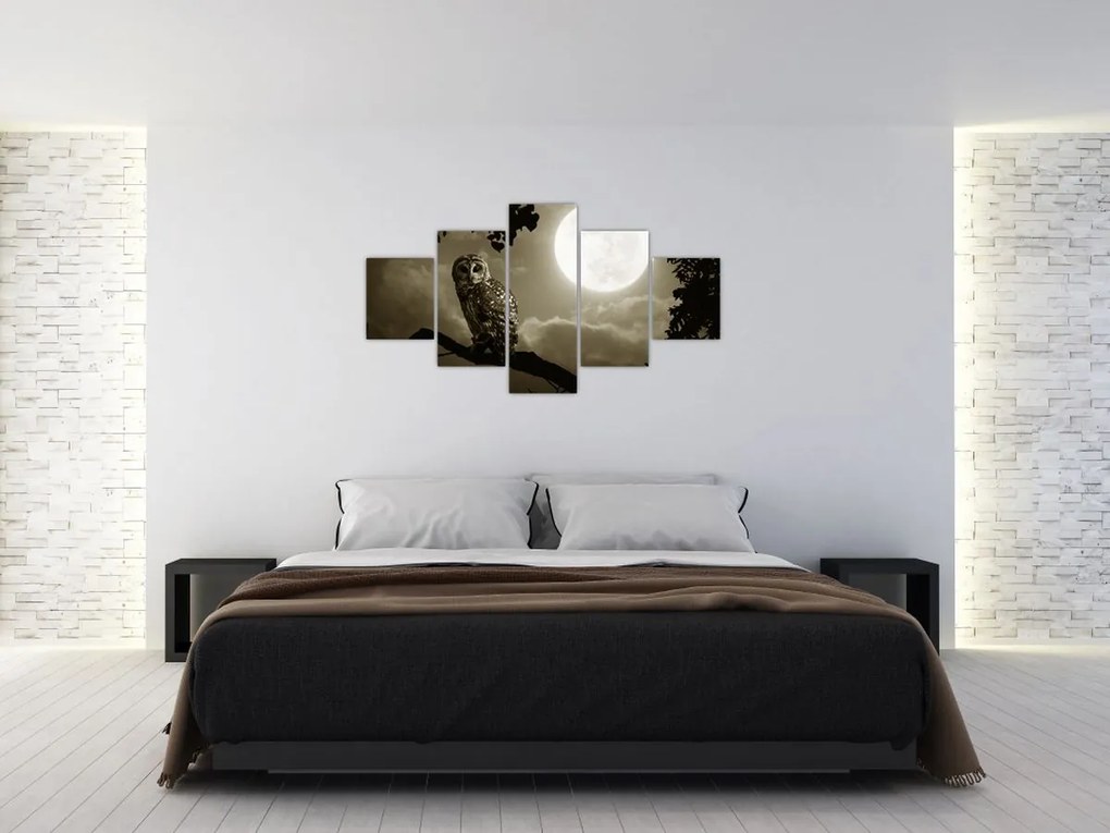 Obraz - Nocna sowa, złoty (125x70 cm)