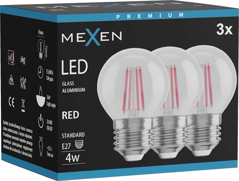 Mexen Vintis 3x żarówka filament LED E27, G45, 4W, 55 lm, red - L156-E27-04XX-45x03