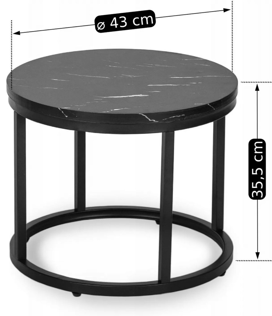 Zestaw Stolików Kawowych MAURO 43 cm/53 cm Czarny Marmur Nowoczesny Glamour