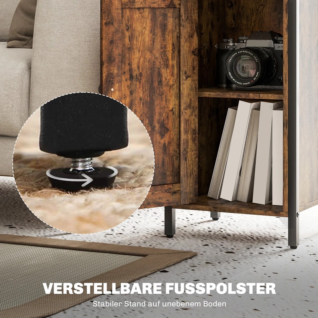 HOMCOM Stolik pomocniczy z miejscem do przechowywania, 2 otwarte półki, regulowany 3-poziomowo, drzwi magnetyczne, Brąz