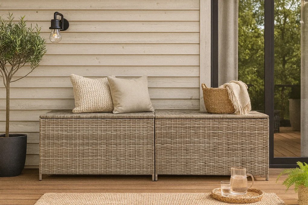 Szara prostokątna rattanowa skrzynia do ogrodu G0-H36