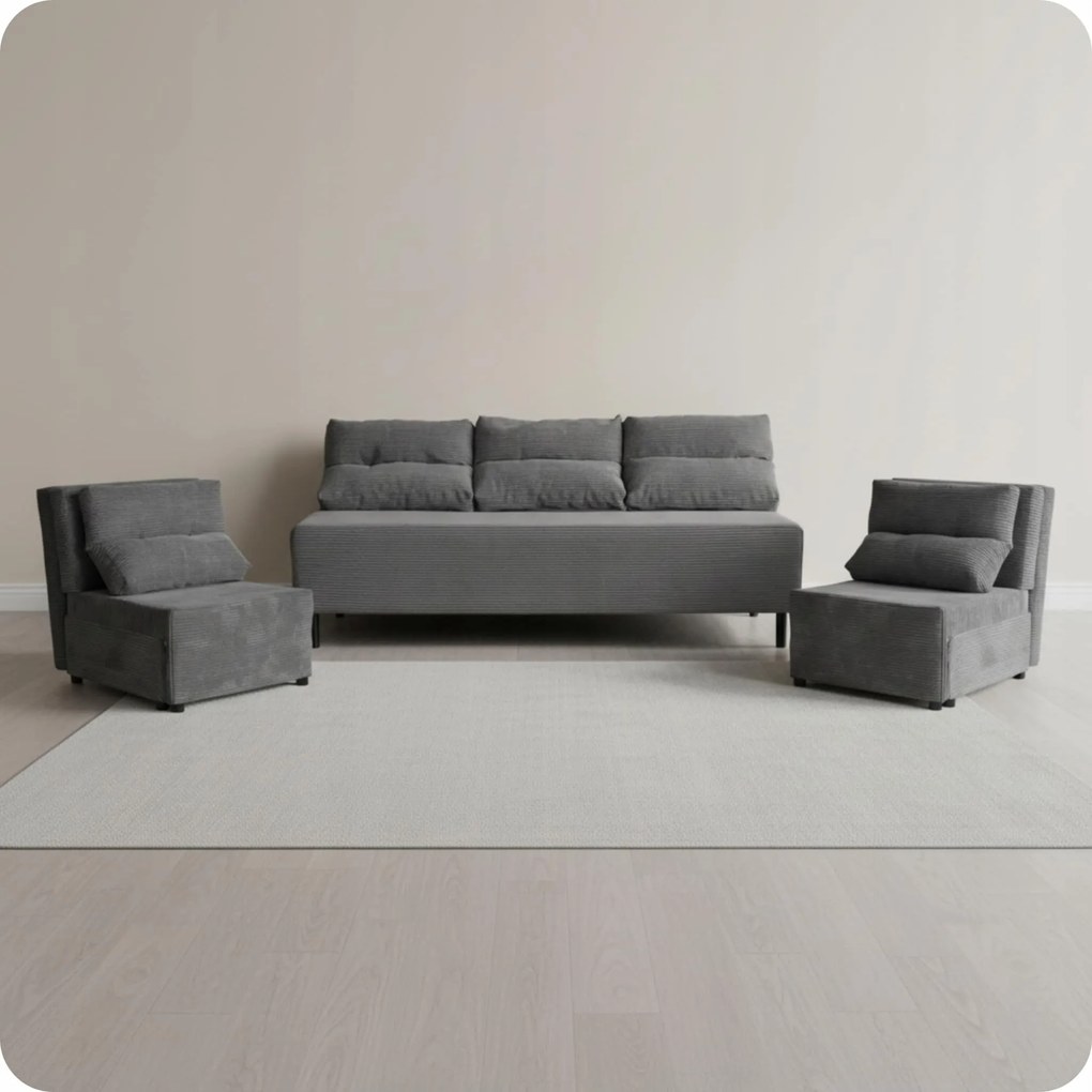 Zestaw KIMO funkcja spania sofa fotele Family Meble c. szary Anafi sztruks