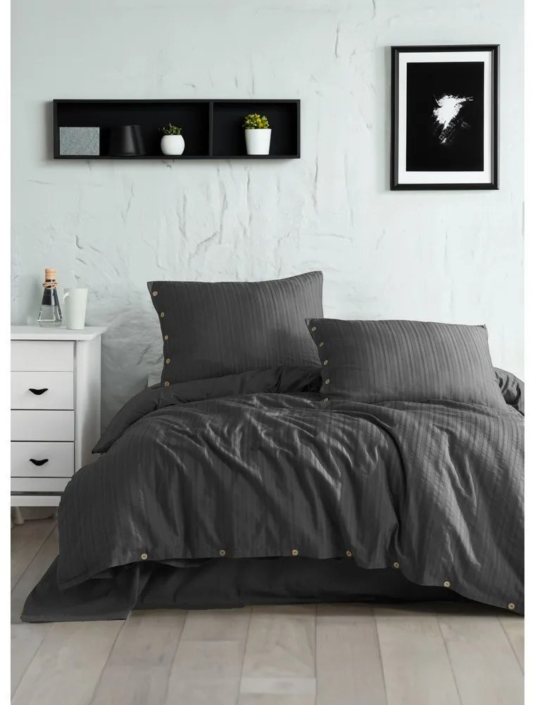 Ciemnoszara pościel jednoosobowa z bawełny renforcé 140x200 cm Como Striped – Mila Home Luxury