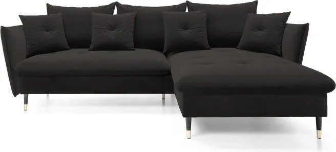 Narożnik GLAM Prawostronny z funkcją spania, zestaw z poduszkami wolnostojący tkanina RIVIERA 100 Czarny DOMO HOME