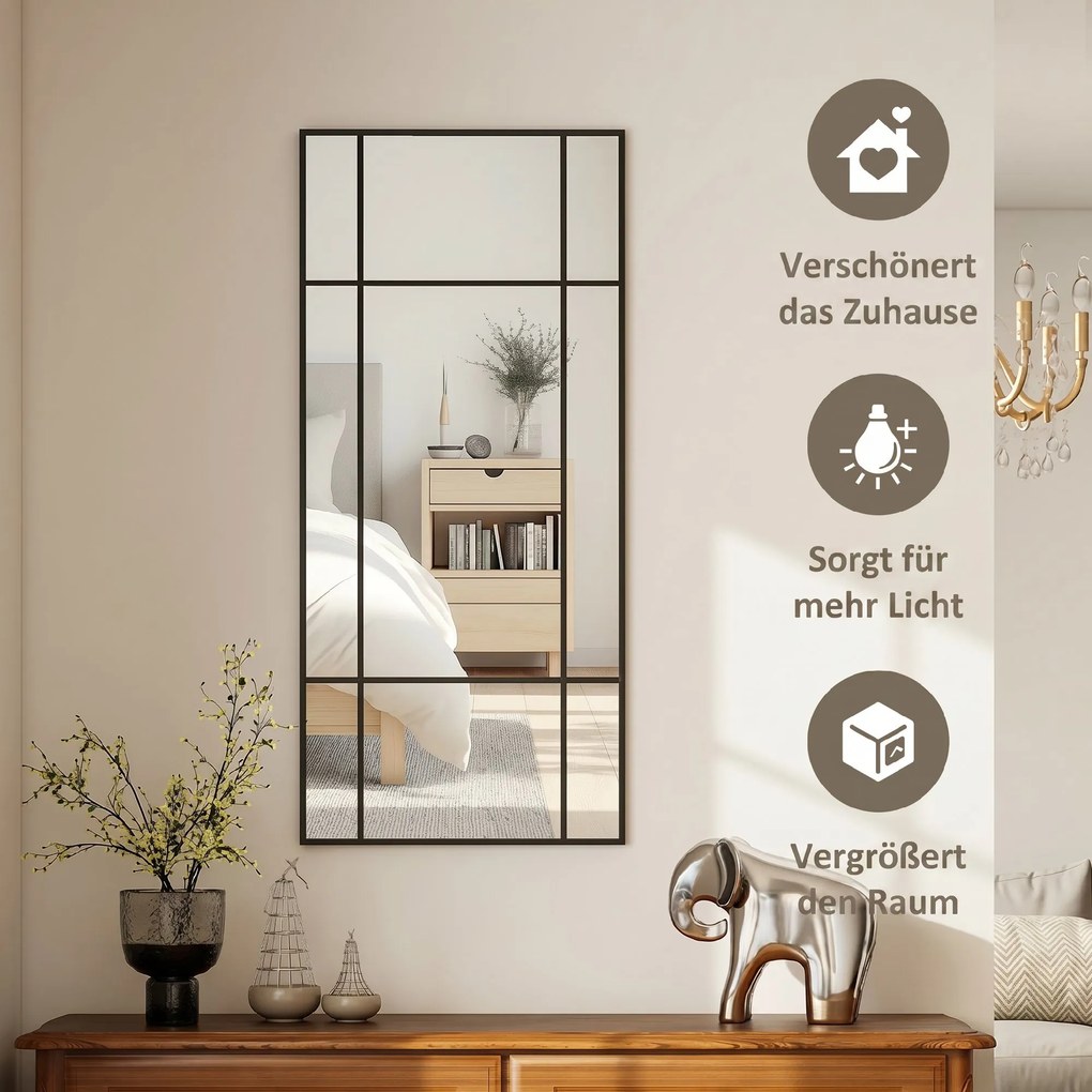 HOMCOM Lustro ścienne, dekoracyjne lustro z metalową ramą, czarne paski, wielowarstwowe szkło, 50B x 2T x 110H cm | Aosom PL