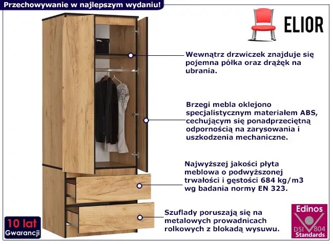 Dwudrzwiowa szafa z szufladami dąb craft C5-H95
