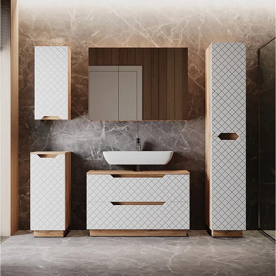 Zestaw mebli łazienkowych dąb/biały ze strukturą płytek 99.4x32x62.5 lotta