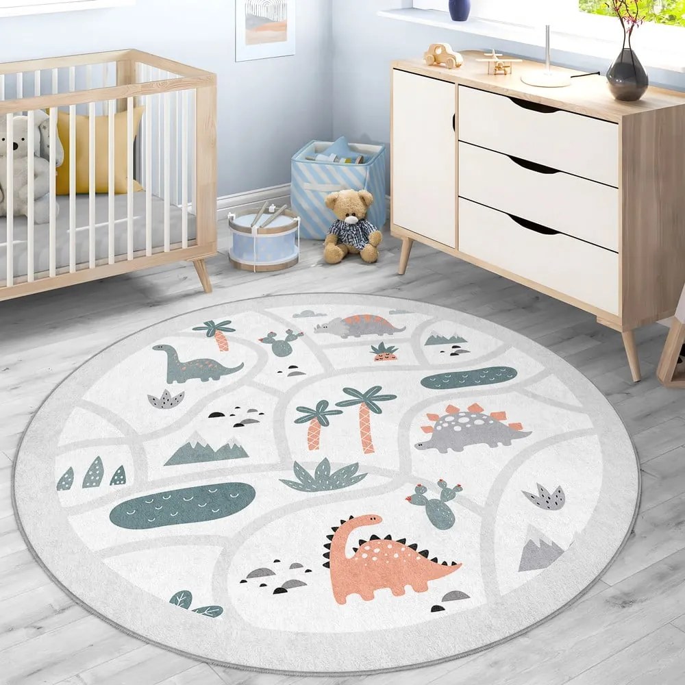 Jasnoszary dziecięcy dywan do zabawy odpowiedni do prania ø100 cm Dino Park – Mila Home
