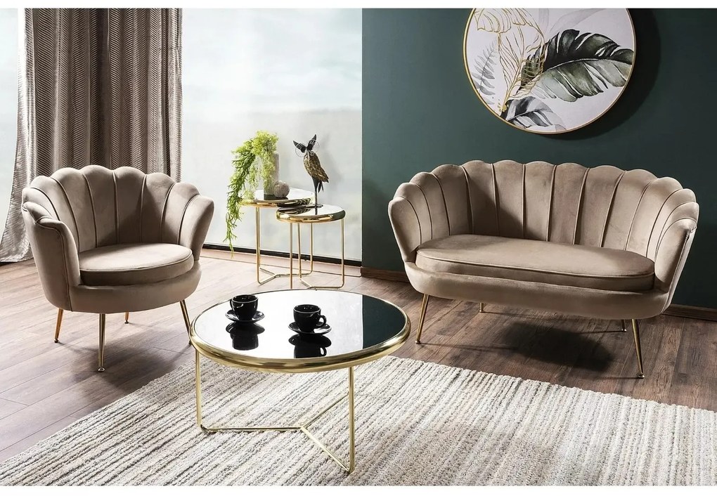 FOTEL CAMELLIA 1 VELVET BEŻOWY BLUVEL 28/ZŁOTY SIGNAL
