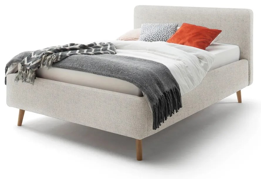 Beżowe tapicerowane łóżko dwuosobowe ze schowkiem ze stelażem 140x200 cm Mattis – Meise Möbel