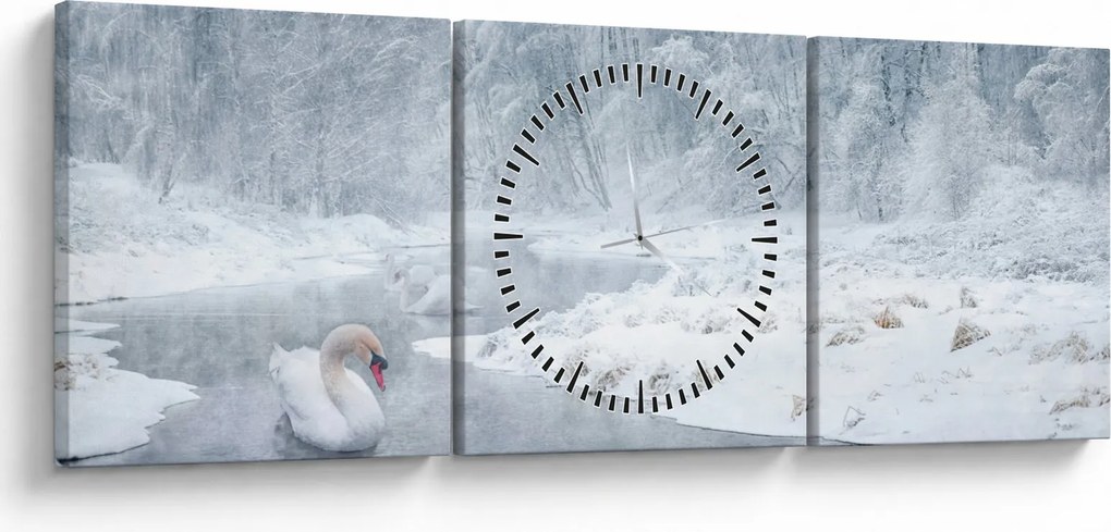 Obraz łabędzi (z zegarem) (90x30 cm)
