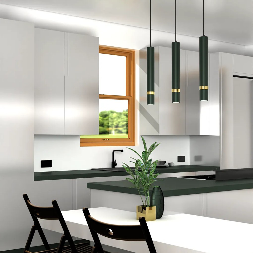 Lampa wisząca JOKER GREEN/GOLD 3xGU10,na listwie zielona, złota, potrójna, tuba