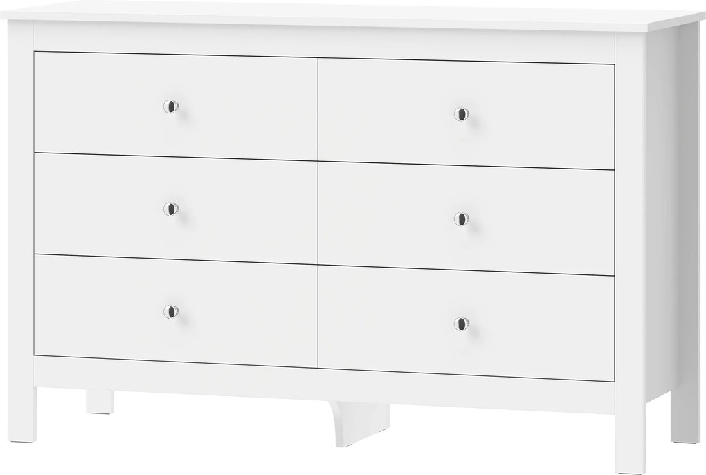 HOMCOM Komoda z 6 szufladami, sideboard z łatwojezdnymi prowadnicami do sypialni, salonu lub przedpokoju, 118 x 39,5 x 75,5 cm, biały | Aosom PL