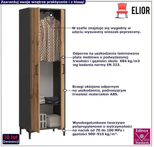 Dwudrzwiowa Szafa Na Ubrania Antracyt + Dąb Wotan E8-T26