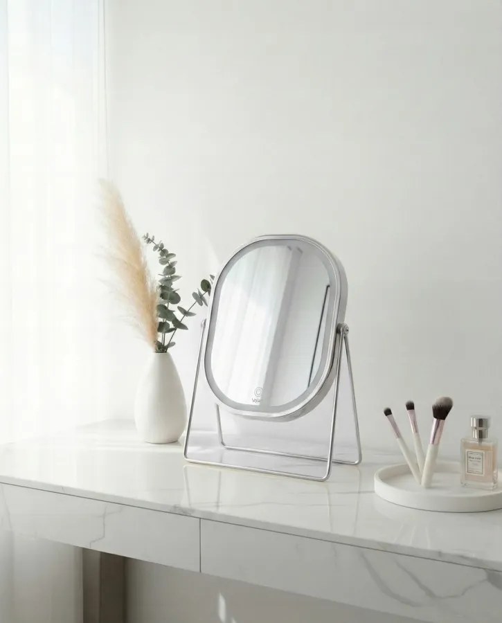 Lusterko Do Makijażu PREMIUM Kosmetyczne POŁYSK Metalowe PODŚWIETLANE LED