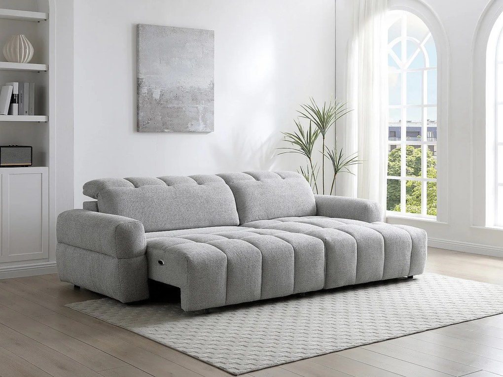 Kanapa narożna z funkcją relaksu, prawostronna, z funkcją relaksu i elektrycznie wysuwanym siedziskiem w szarym materiale CARIALA