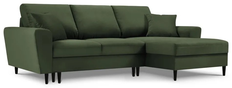 Zielony sztruksowy rozkładany/ze schowkiem narożnik (prawostronny/z szezlongiem) Kyoto – Cosmopolitan Design