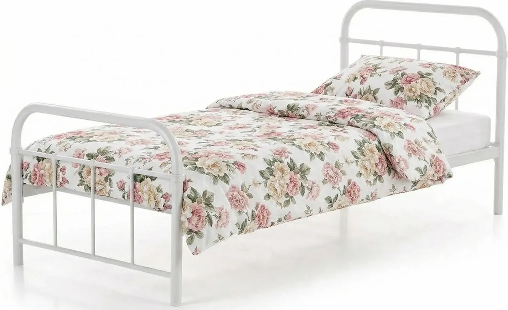 Białe pojedyncze łóżko z metalu 90x200 F7-F49