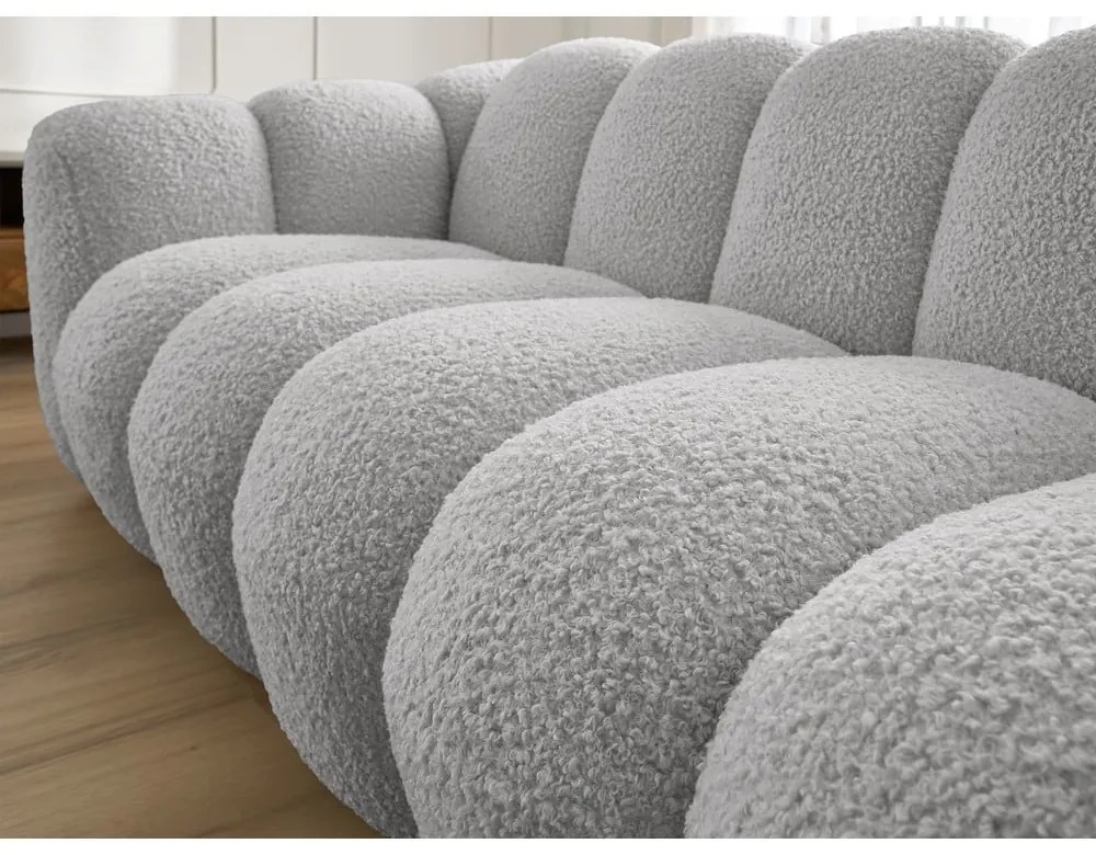 Jasnoszara sofa z materiału bouclé 232 cm Hippolyte – Bobochic Paris
