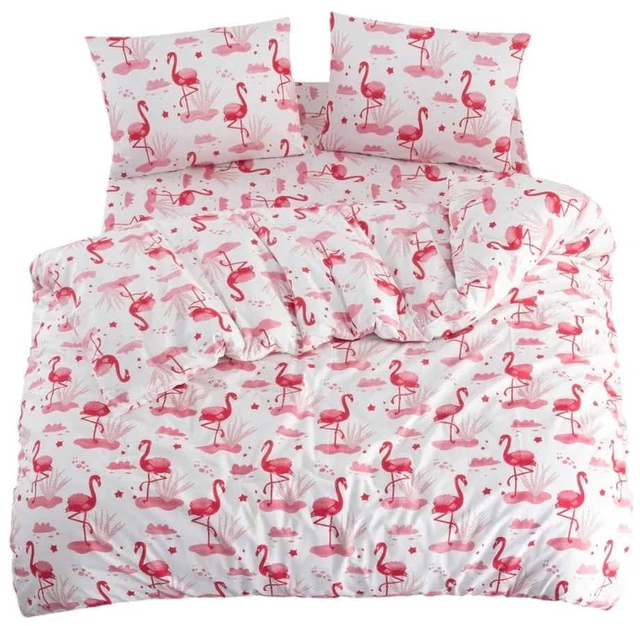Biało-różowa pościel jednoosobowa z prześcieradłem/3-częściowa 160x220 cm Flamingo – Mila Home
