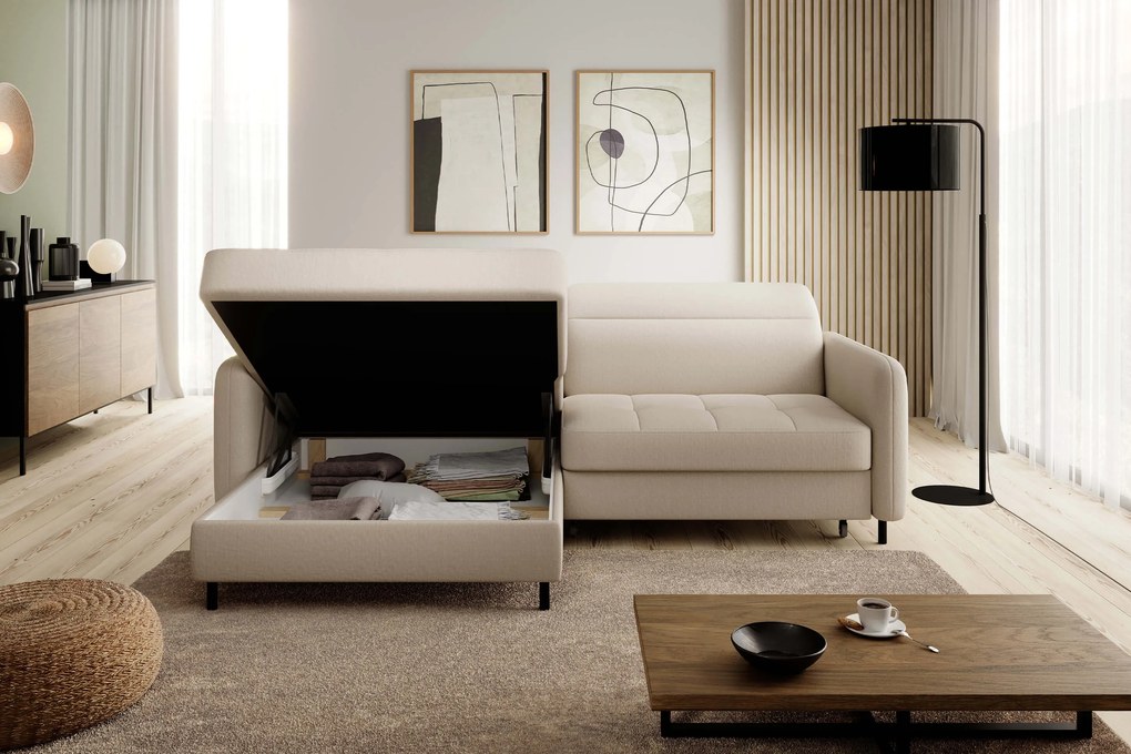 Beżowa narożna sofa GOMSI, rozkładana Wersja sofy: Prawy róg