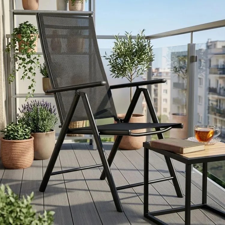 Krzesło ogrodowe, składane, regulowane Napoli, czarne