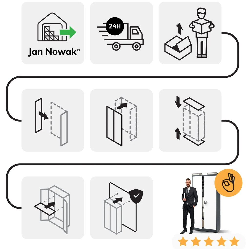 Biurowa szafa metalowa na akta JAN, 900 x 1850 x 400 mm, antracytowo-biała