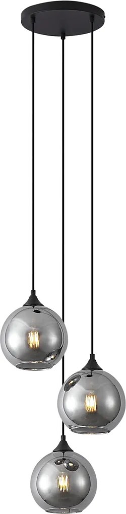 Lampa wisząca w stylu Art Deco czarna z przydymionym szkłem 3-źródła światła - Wallace