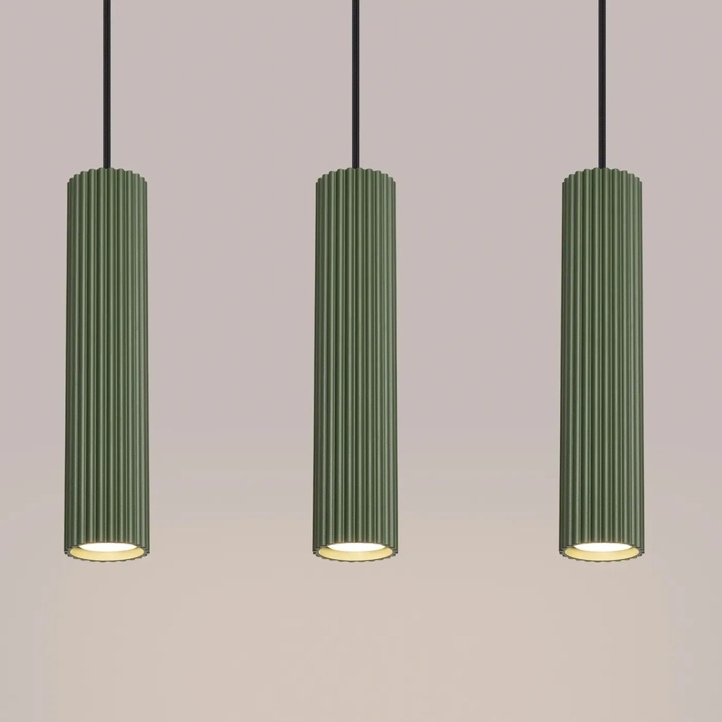 Lampa wisząca KARBON 3L zielona oliwka ryflowana SOLLUX  LIGHTING
