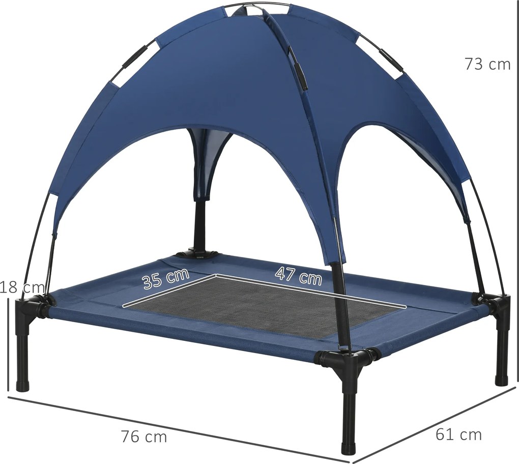 PawHut Lozko dla zwierzat z baldachimem podwyzszone lezak dla psa na zewnatrz ciemnoniebieskie 76x61x73cm | Aosom PL