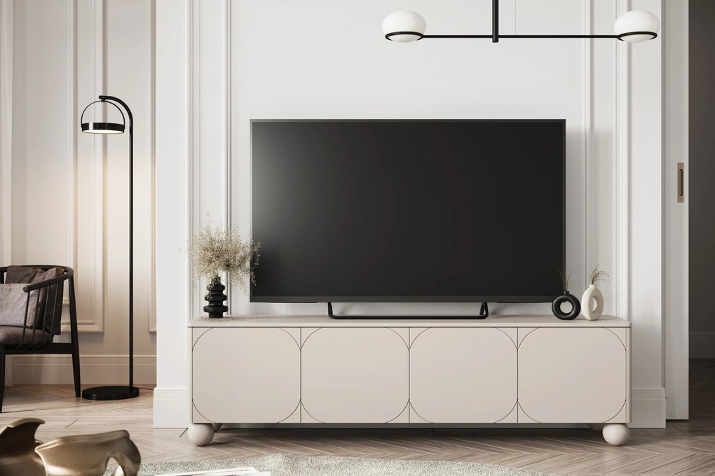 Szafka RTV Sonatia II 200 cm czterodrzwiowa na nogach kulach - kaszmir
