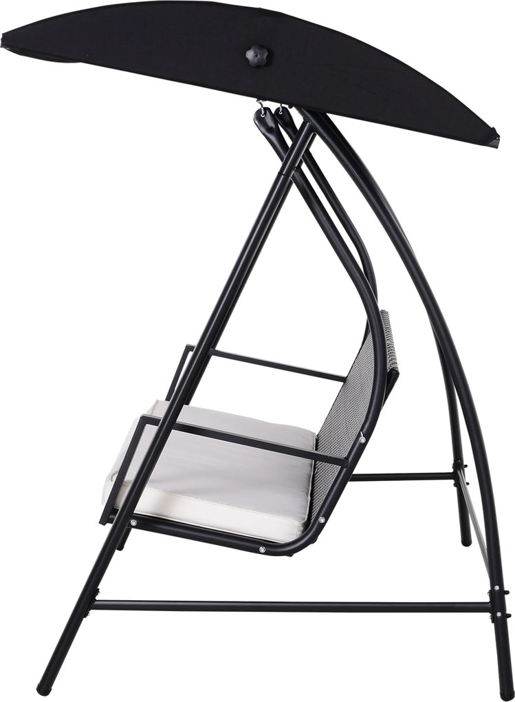 Outsunny Huśtawka Ogrodowa 3-os z Dachem Technorattan Metal Czarna | Aosom PL