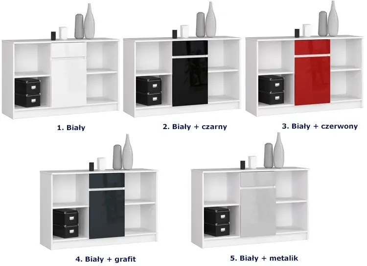 Komoda z szufladą i półkami biała + czarny połysk Crogia 3X